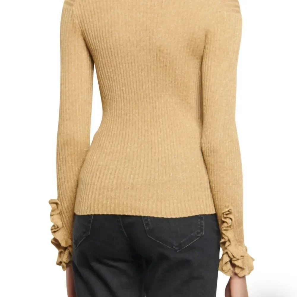 Ruffle Detail Ribbed Metallic Cardigan - Picture 4 of 4
